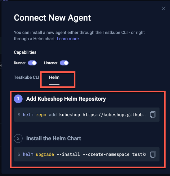 Connect New Agent with Helm Dialog